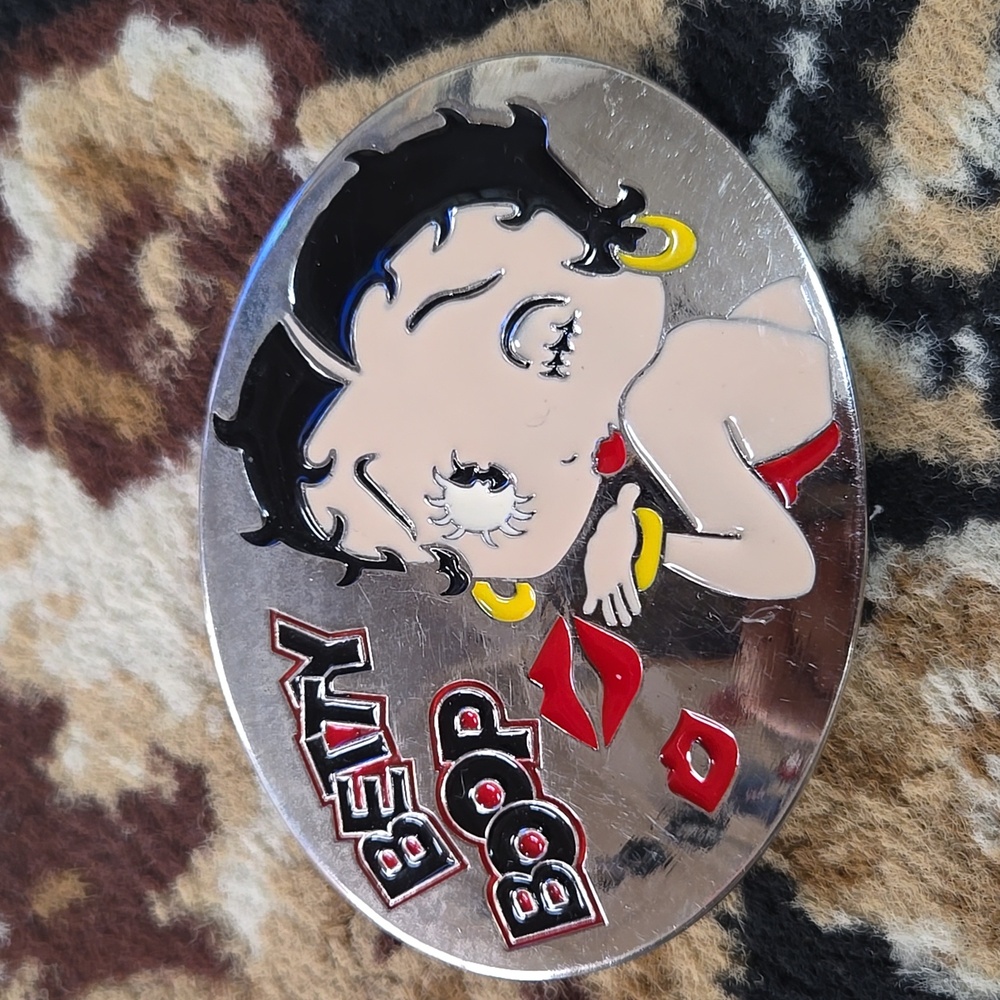 SOLD Betty Boop Belt Buckle Y2K 90s Silver Retro Pin Up